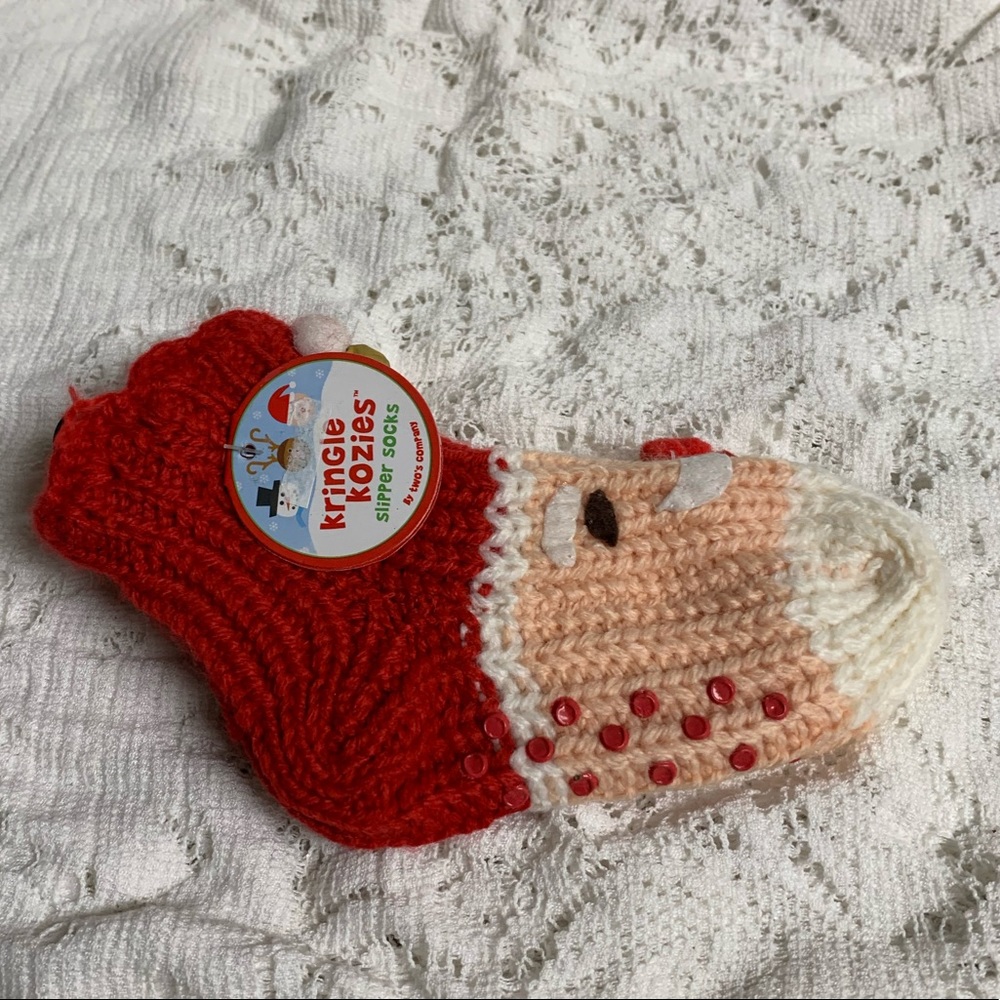 Two’s Company Kringle Kozies Slipper Socks Santa Kids 11-13 NWT Christmas